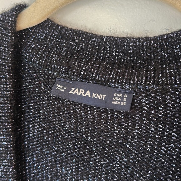 Zara Metallic Knit navy Oversized button Cardigan small - Picture 3 of 5